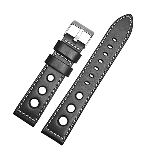 AMSOH Uhrenarmband für alle Marken, echtes Leder, Schwarz / Braun, Größe 20 mm, 22 mm, 24 mm, Armband, 24 mm, Achat von AMSOH