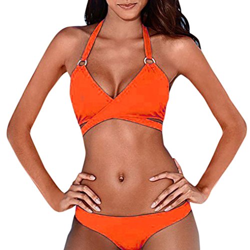 AMUSTER Damen Neckholder Bikini Set Push Up Triangel Bikinis Frauen Sexy Bikini Set Push-Up Padded Bademode Badeanzug Badeband Beachwear (XL, Orange) von AMUSTER