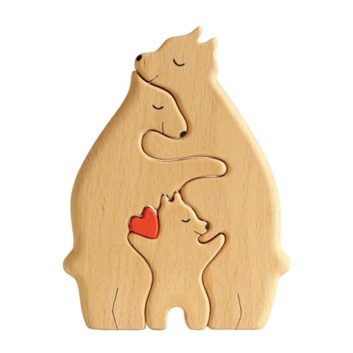 AMZLORD Personalisierte Bärenfamilie aus Holz Kunstpuzzle Skulpturen Desktop-Holzbärenornament Tischdekoration Geschenk für Familie von AMZLORD
