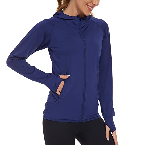 AMZSPORT Damen Laufjacke Sportjacke Langarm Trainingsjacke Sweatjacke für Yoga Fitness, Blau M von AMZSPORT