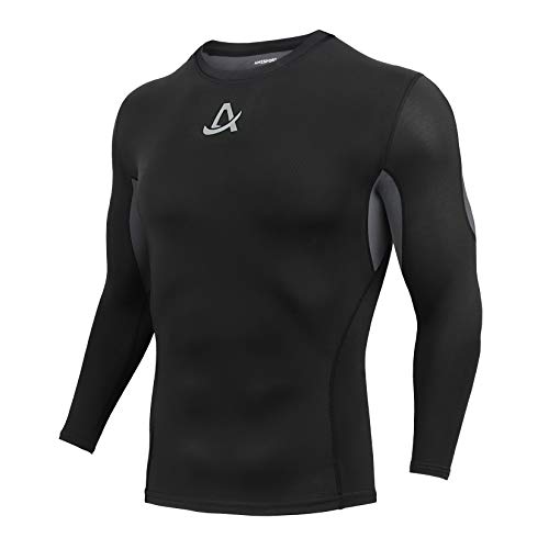 AMZSPORT Herren Kompressionsshirt Atmungsaktiv Langarm Funktionsshirts Schnell Trocknend Sportshirt Laufshirt, Schwarz, XL von AMZSPORT