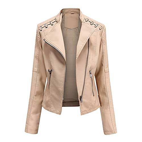 AMhomely Damen-Lederjacke, langärmelig, mit Reißverschluss, Motorrad-Bikerjacke, Frühlingsmantel, Oberbekleidung, Damen-Kapuzenjacke, Kunstledermäntel, Jacken für Herbst und Winter, B-khaki, XXL AMhomely Damen-Lederjacke, langärmelig, mit Reißverschluss, Motorrad-Bikerjacke, Frühlingsmantel, Oberbekleidung, Damen-Kapuzenjacke, Kunstledermäntel, Jacken für Herbst und Winter, B-khaki, XXL von AMhomely