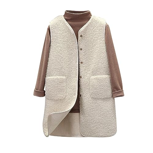 AMhomely Teddy-Fleece-Weste für Damen, leichter Körperwärmer, ohne Ärmel, Knopfleiste, Mantel, Stehkragen, Tasche, Polarfleece, V-Ausschnitt, Kunstfell-Ledermantel, 01 Beige, M AMhomely Teddy-Fleece-Weste für Damen, leichter Körperwärmer, ohne Ärmel, Knopfleiste, Mantel, Stehkragen, Tasche, Polarfleece, V-Ausschnitt, Kunstfell-Ledermantel, 01 Beige, M von AMhomely