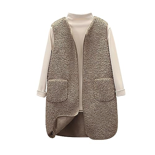 AMhomely Teddy-Fleece-Weste für Damen, leichter Körperwärmer, ohne Ärmel, Knopfleiste, Mantel, Stehkragen, Tasche, Polarfleece, V-Ausschnitt, Kunstfell-Ledermantel, 01 Khaki, S AMhomely Teddy-Fleece-Weste für Damen, leichter Körperwärmer, ohne Ärmel, Knopfleiste, Mantel, Stehkragen, Tasche, Polarfleece, V-Ausschnitt, Kunstfell-Ledermantel, 01 Khaki, S von AMhomely