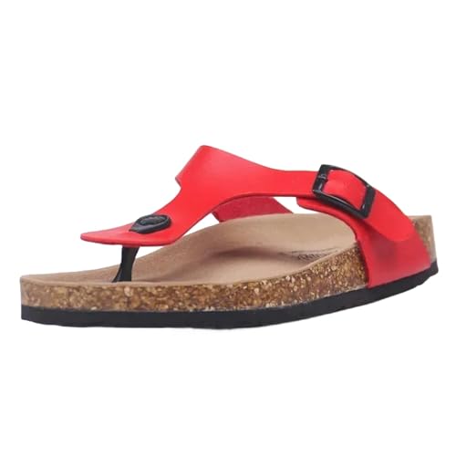 ANAIUCY Badelatschen Herren Beach Cork Flip Flops Pantoffeln Lässig Sommer Frauen Gemischte Farbdruck Unisex Slip On Slides Schuhrutschen Frauen Frauen-rot-35 von ANAIUCY