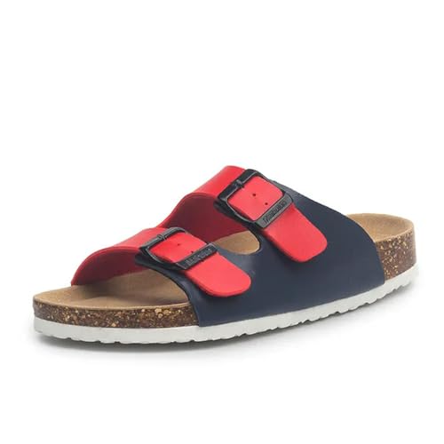 ANAIUCY Badelatschen Herren Sommer Beach Cork Slipper Lässig Doppelschnalle Nicht-rutschrutschen Frauen Rutschen Auf Flip Flop-schuhe-blau Rot-36 von ANAIUCY