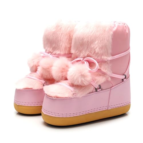 ANAIUCY Modische, warme, bequeme Winterstiefel für Damen, klassische rutschfeste Stiefel für Damen, Damen-Winterstiefel mit Kunstpelz (Color : Pink, Size : 41 EU) von ANAIUCY