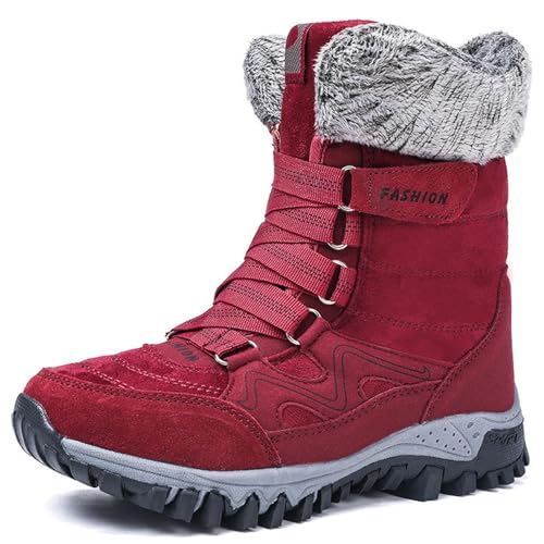 ANAIUCY Warme Winterstiefel mit Fellfutter für Damen, rutschfeste Schnürstiefel für Damen, isolierte Damen-Winterstiefel, Wanderstiefel für den Außenbereich (Color : Red, Size : 36 EU) von ANAIUCY