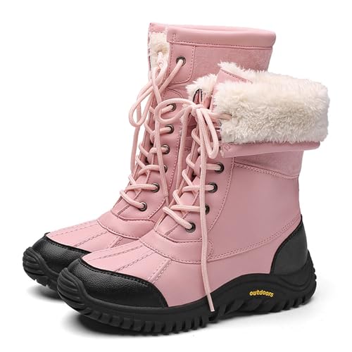 Isolierte, bequeme Winterstiefel für Damen, wasserdichte Kunstpelzstiefel für Damen, Damen-Winterstiefel mit rutschfester Außensohle, warme Winterstiefel mit mittlerer Wade ( Color : Pink , Size : 38 von ANAIUCY