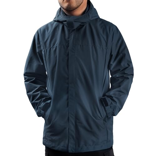 ANAYSN Herren Regenjacke mit Kapuze wasserdicht leichte Jacke und Reißverschlusstaschen Regenmantel für Outdoor-Camping Wandern (Navy, S) von ANAYSN