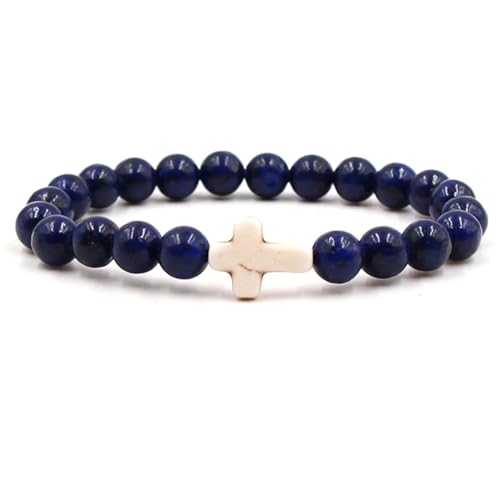 ANAZOZ Armband Verstellbar Damen, Armbänder Herren Perlen Armband 19cm Länge 8 mm Lapislazuli mit Kreuz von ANAZOZ