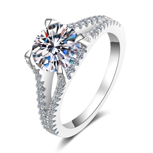 ANAZOZ Eheringe 750Er Weißgold, Verlobungsring Damen größe 47 | Damen Ring mit Labor Diamant Rundschliff 2 karat D-VVS1 oder VVS2 von ANAZOZ