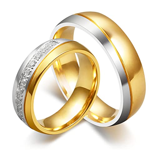 ANAZOZ Paar Ringe Personalisierte, Partnerringe mit Gravur Bandring Edelstahl Zirkonia Weiß Hochzeit Ringe 6mm Gold Größe 49 bis 70 von ANAZOZ