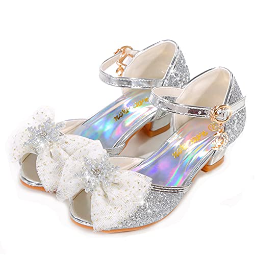 Prinzessin Schuhe Mädchen High Heels Sandalen Mädchen Pailletten Party Pumps Kinder 30 EU(Etikettengröße 31,Silber) von ANBIWANGLUO