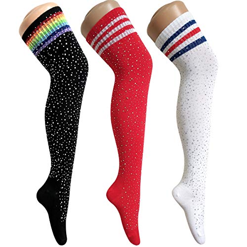 ANDIBEIQI 3 Pack Damen Kniestrümpfe - Overknee Strümpfe Streifen Lange Socken Retro Knitting Strümpfe Mädchen Cheerleader Sportsocken Baumwollstrümpfe von ANDIBEIQI