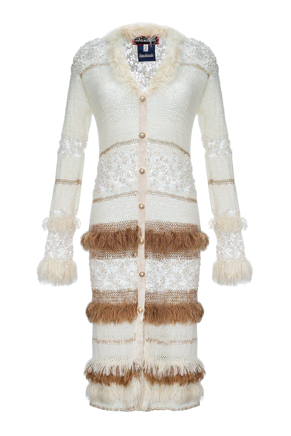 Brown Sundown Handmade Knit Cardigan-Dress With Pearl Buttons von ANDREEVA