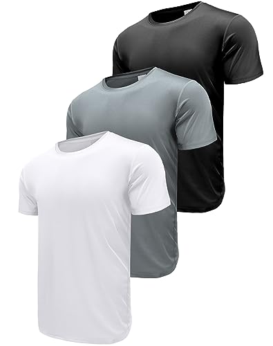 3er Pack Sport Tshirts Herren Funktionsshirt Laufshirt Kurzarm Schnelltrocknend Atmungsaktiv Sport Shirt Männer Sportshirt Herren Kurzarm Fitnessshirt Trainingsshirt Black/White/Grey-3PA1-2XL von ANGEL CITIZ