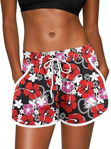 ANGGREK Damen Plus Board-Badeanzug-Shorts, schnell trocknende Badehose mit hoher Taille, Florale Strandmode-Shorts von ANGGREK