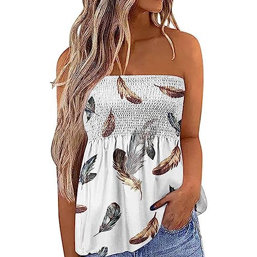 ANGGREK Damen Trägerloses Bandeau Top Lang Schulterfrei Bandeautop Sommer Sexy Schlauchshirt von ANGGREK