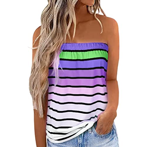 ANGGREK Damen Tube Tops trägerlos gestreift Tank Tops sexy ärmelloses Hemd lässig Bandeau Sommer Urlaub Urlaub Playa, Lila, S von ANGGREK