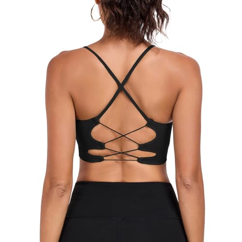 ANGOOL Sport BH Damen ohne Bügel Crossback Spaghettiträger Bustier Damen Abnehmbare Gepolstert Seamless Rückenkreuz Sport Top Yoga Radfahren Gym, Schwarz, S ANGOOL Sport BH Damen ohne Bügel Crossback Spaghettiträger Bustier Damen Abnehmbare Gepolstert Seamless Rückenkreuz Sport Top Yoga Radfahren Gym, Schwarz, S von ANGOOL