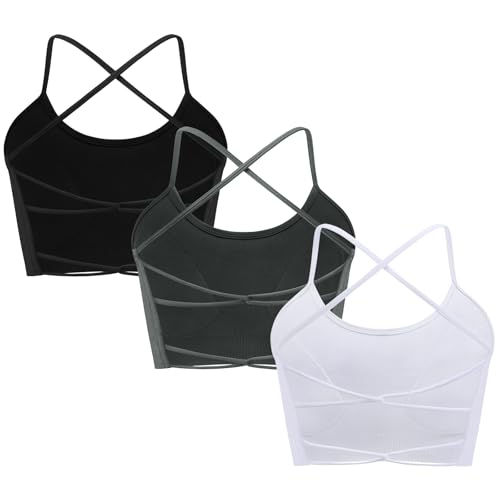 ANGOOL Sport BH Damen ohne Bügel Crossback Spaghettiträger Bustier Damen Gepolstert Feste Cup Seamless Rückenkreuz Sport Top Yoga Joggen Gym, Schwarz+Grau+Weiß, L ANGOOL Sport BH Damen ohne Bügel Crossback Spaghettiträger Bustier Damen Gepolstert Feste Cup Seamless Rückenkreuz Sport Top Yoga Joggen Gym, Schwarz+Grau+Weiß, L von ANGOOL