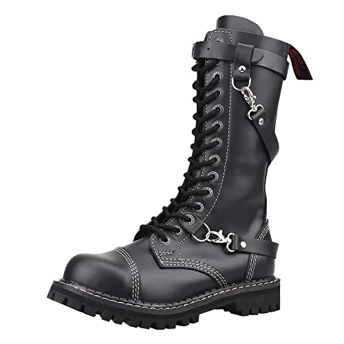 ANGRY ITCH - 14-Loch 3-Straps Stiefel - Leder Schwarz - Größe 48 von ANGRY ITCH