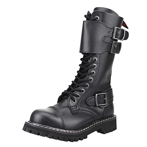 ANGRY ITCH - 14-Loch Front-Plate Stiefel - Leder Schwarz - Größe 44 von ANGRY ITCH