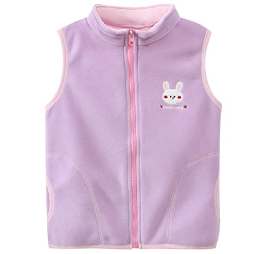 ANIMQUE Baby Kinder Fleeceweste Jungen Mädchen Polar Fleece Weste Stehkragen Reißverschluss Ärmellose Kinderjacke Cartoon Muster, Hase Violett 100 von ANIMQUE