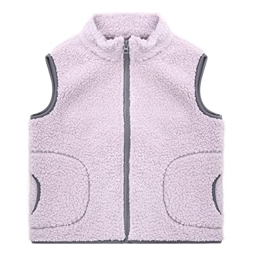 ANIMQUE Baby Kinder Verdicken Fleeceweste Jungen Mädchen Farbblock Weste Stehkragen Reißverschluss Ärmellose Winter Kinderjacke, Violett 110 von ANIMQUE