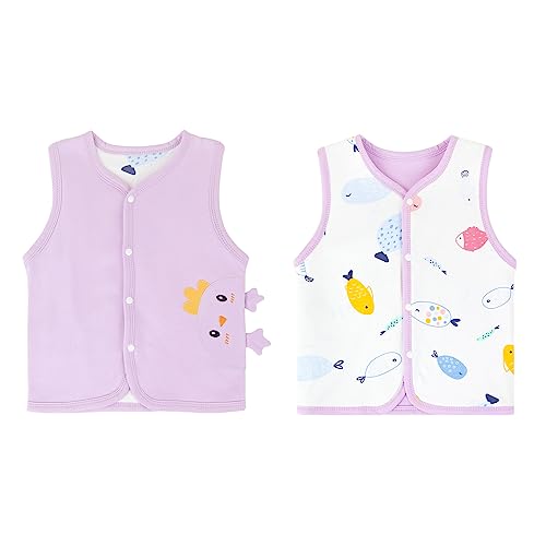 ANIMQUE Baby Kleinkind Kinder Doppelseitig Westen Frühling Herbst Baumwoll Dünn Ärmellose Jacke Kinderweste mit Druckknopf mit Cartoon Muster, Hühner Lila 73 von ANIMQUE