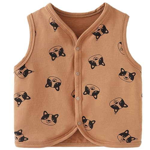 Baby Kleinkind Westen Kinder Jacke Junge Mädchen Ärmellose Kinderweste Frühling Herbst Strickjacke Oberteil mit Cartoon Muster, Welpe Khaki 90 von ANIMQUE