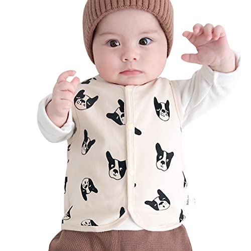 ANIMQUE Baby Unisex Weste Baumwolle Süß Tiere Jungen Mädchen Ärmellos Jacke Top für Kleinkind Hündchen, Beige 120 von ANIMQUE