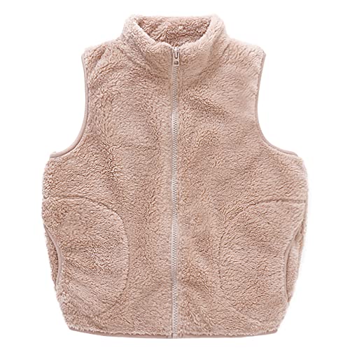 ANIMQUE Kinder Fleece Weste Winter Baby Kleinkind Jungen Mädchen Eltern-Kind Fleeceweste Super Warm Plüsch Shu-Velveteen Ärmellose Jacke Stehkragen mit Reißverschluss, Khaki 100 von ANIMQUE