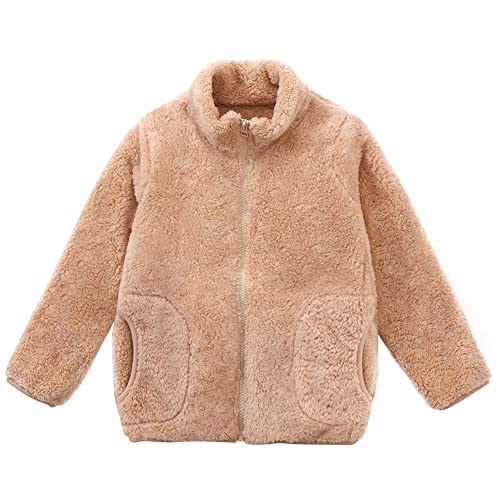 ANIMQUE Kinder Fleecejacke Stehkragen Durchgehender Reißverschluss Eltern-Kind Jacke Winter Kleinkind Jungen Mädchen Warm Plüsch Korallenvlies Outerwear, Khaki 100 von ANIMQUE