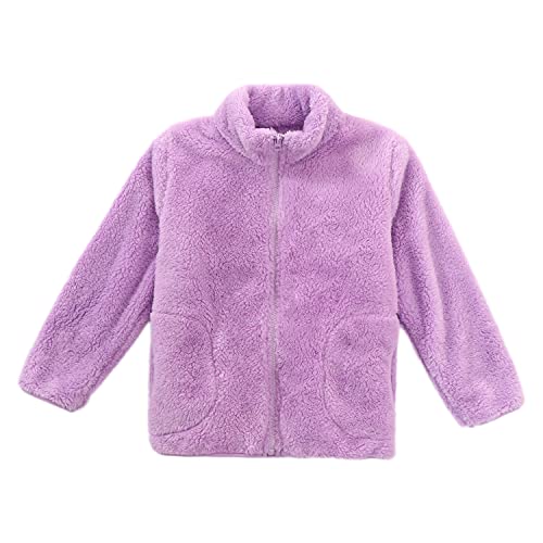 ANIMQUE Kinder Fleecejacke Stehkragen Durchgehender Reißverschluss Eltern-Kind Jacke Winter Kleinkind Jungen Mädchen Warm Plüsch Korallenvlies Outerwear, Violett 130 von ANIMQUE