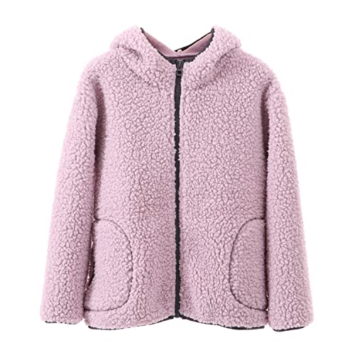 ANIMQUE Kinder Fleecejacke mit Kapuze Jungen Mädchen Verdickte Jacke Winter Herbst Warm Zipper Kapuzenjacke, Violett 120 von ANIMQUE