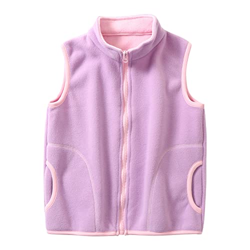 ANIMQUE Kinder Jungen Mädchen Fleeceweste Stehkragen Reißverschluss Doppellagiges Polar Fleece Weste Ärmellose Kinderjacke Einfarbig, Violett 130 von ANIMQUE