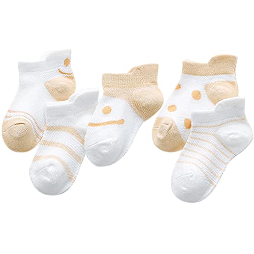 ANIMQUE Unisex Sommer Socken Dünn für Baby Kinder Baumwolle Sneaker Socken Maschen Atmungsaktiv Super Elastisch Täglich Basic 5er Pack (16/17 EU) 0-6 Monate Khaki, XS von ANIMQUE