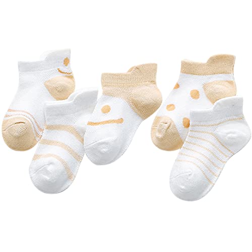 ANIMQUE Unisex Sommer Socken Dünn für Mädchen Jungen Baumwolle Sneaker Socken Maschen Atmungsaktiv Super Elastisch Täglich Basic 5er Pack 29/36 EU Khaki, XL von ANIMQUE