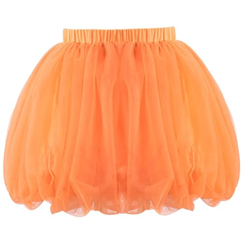 Baby Kleinkind Mädchen Ballon Kurzer Rock Kinder Tuturock Puffy Tüll Kürbisrock Ballett Tutu Rock Elastischer Bund Halloween Kostüm Accessoire, Orange S von ANIMQUE