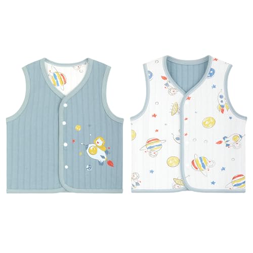 Baby Kleinkind Westen Doppelseitig Ärmellose Kinderweste Baumwoll Kinder Jacke Frühling Herbst Strickjacke Oberteil mit Druckknopf, Rakete Blau 73 Baby Kleinkind Westen Doppelseitig Ärmellose Kinderweste Baumwoll Kinder Jacke Frühling Herbst Strickjacke Oberteil mit Druckknopf, Rakete Blau 73 von ANIMQUE