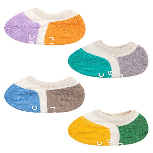 ANIMQUE Kinder Unsichtbare Sneaker Socken Antirutsch 2-4 Jahre Baby Jungen Mädchen Baumwolle Füßlinge Rutschfest 4er Pack Atmungsaktiv Täglich Basic (Mehrfarbig) von ANIMQUE