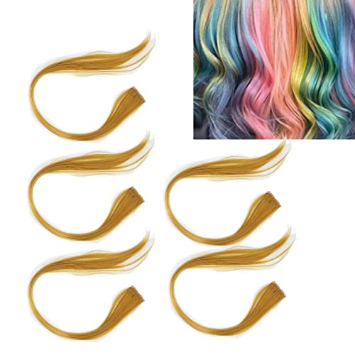 5 Stück Farbige Clips, Gemischte Farben, Hitzebeständige Glatte Haarteile Für Mädchen, Farbige Haarspangen, Cosplay-Party-Haarverlängerung, Glatte Haarspangen(Gold) von ANKROYU