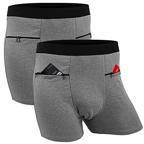 ANLINKSHINE 2 Packungen Herren Boxershorts Versteckte Tasche Insulin Pump Secret Stash Reiseunterwäsche mit Geheimnis (Grau), GRAU, Medium von ANLINKSHINE