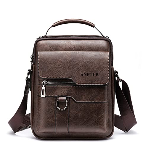 Umhängetasche Herren Schultertaschen Herrentasche Ledertasche Shoulder Bag Seitentasche Crossbody Vintage Umhängetaschen Handytasche Messenger Bag Umhängen Geldbörsen (Braun Herren Schultertaschen) von ANPTER