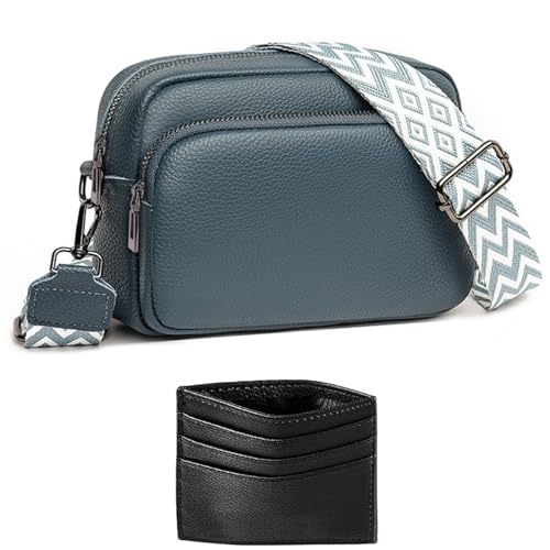 ANYWN Crossbody Bag Damen Breiter Gurt Echtleder, kleine Handtasche Damen Umhängetasche, Umhängetasche damen breiter gurt, Handytasche Zum Umhängen Frauen mit Abnehmbar Schultergurt Blau ANYWN Crossbody Bag Damen Breiter Gurt Echtleder, kleine Handtasche Damen Umhängetasche, Umhängetasche damen breiter gurt, Handytasche Zum Umhängen Frauen mit Abnehmbar Schultergurt Blau von ANYWN