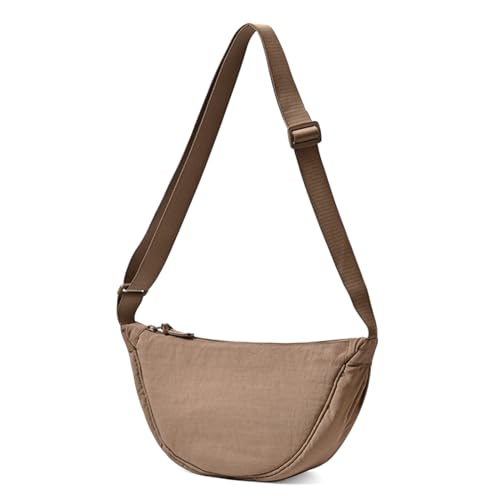 ANYWN Crossbody Bag Damen Halbmond Schultertasche, Hobo Casual Crossbody Bag, Einfarbige Tragbare Halbmond-Tasche Umhängetasche mit verstellbarer Schultergurt Braun von ANYWN