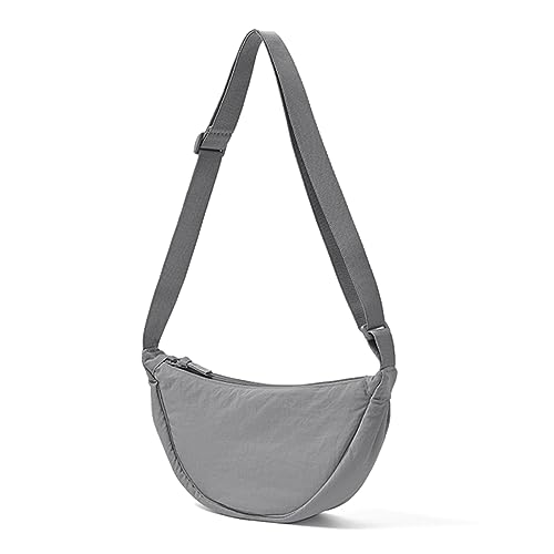 ANYWN Crossbody Bag Damen Halbmond Schultertasche, Hobo Casual Crossbody Bag, Einfarbige Tragbare Halbmond-Tasche Umhängetasche mit verstellbarer Schultergurt Grau von ANYWN