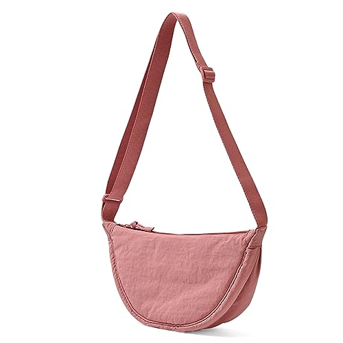 ANYWN Crossbody Bag Damen Halbmond Schultertasche, Hobo Casual Crossbody Bag, Einfarbige Tragbare Halbmond-Tasche Umhängetasche mit verstellbarer Schultergurt Rosa von ANYWN